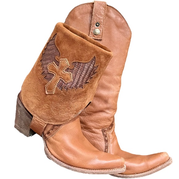 Corral Shoes - Vintage Corral Boots Convertible Foldover Leather High Low Wing Cross